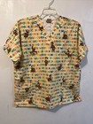 Curious George Scrubs Top Womens Large Beige Multicolor Short Sleeve V-Neck