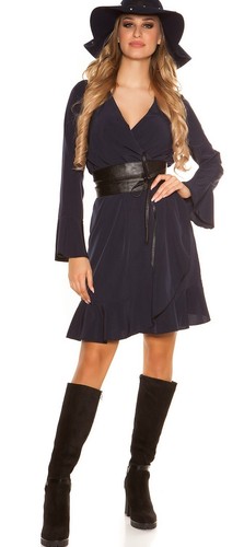 Sexy Miss Femmes V Robe Midi Manches Longues Volant Drapé Look 34/36/38 Bleu - Photo 6 sur 14