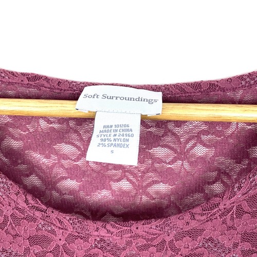 Soft Surroundings Lace Top Blouse Women’s Size S Dusty Rose Pink Long Sleeves - Picture 4 of 7