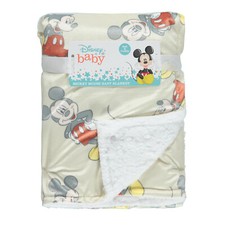 Disney Baby Blanket Mickey 30x40 - Fuzzy Mink Sherpa Soft Throw - Newborn Infant