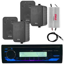 JVC Marine Bluetooth Radio, 4x 4" Speakers, 4 Channel Amplifier, Antenna