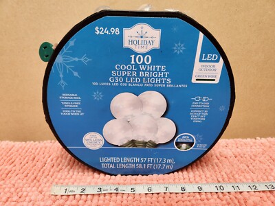 Holiday Time Christmas Lights 100 Cool White Super Bright C30 Lights LED 58.1 FT