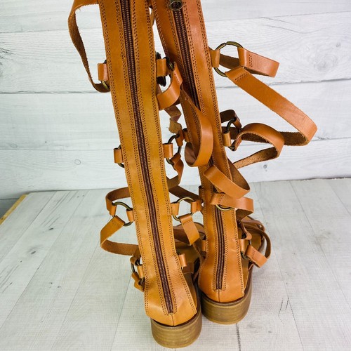 Sixty Seven Tan Leather Knee High Gladiator Zip Back Spain Sandals Sz 40 US 9.5 - Picture 6 of 12