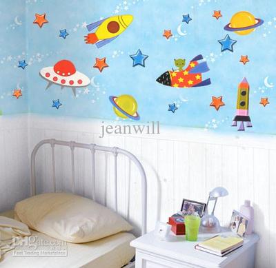 Raumschiff Sterne Cartoon Kinder Kinderzimmer Wandsticker Deko LD1138