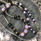 Timeless VTG Estate Pink, Black & Gold Beaded Necklace & 2 Bracelets Jewelry Set — photo 4