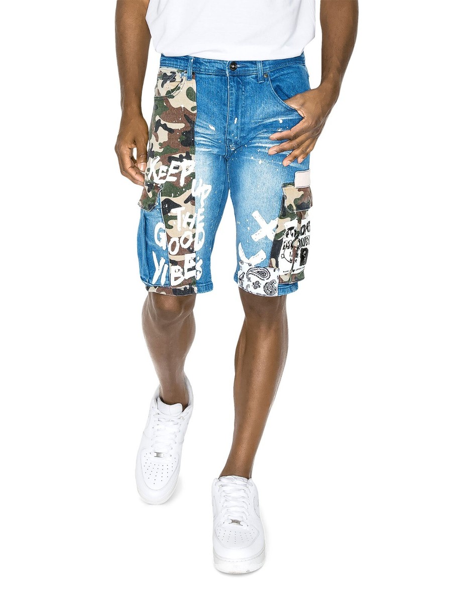 R3BEL Men's Dyed Slim Fit & Regular Graffiti Cargo Denim