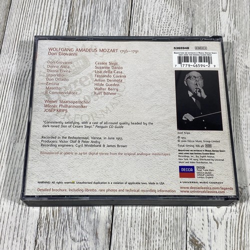 WOLFGANG AMADEUS MOZART: Don Giovanni 3 CD Josef Krips Siepi Casa Gueden Corena - Picture 6 of 6