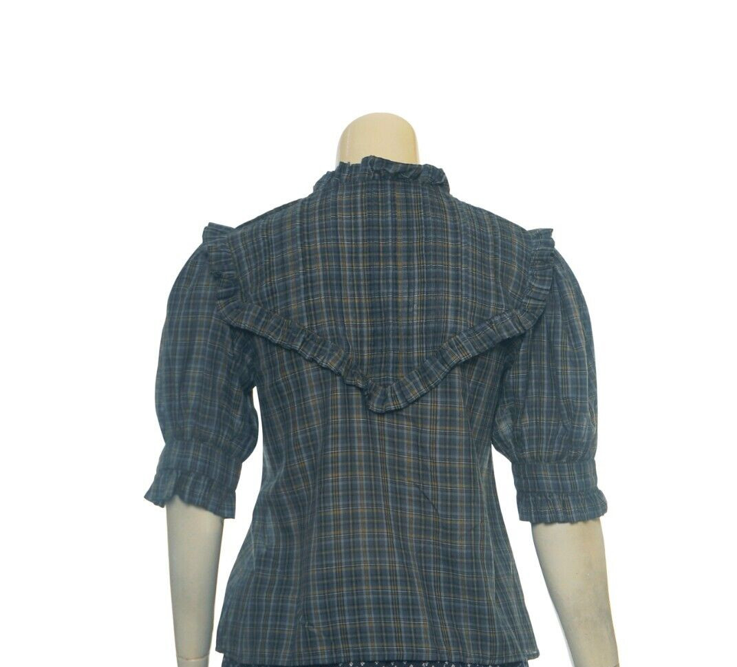 Doen Top In French Plaid Navy XS 2 Women's Casual Short Sleeve Blouse NEW 35663 image 4