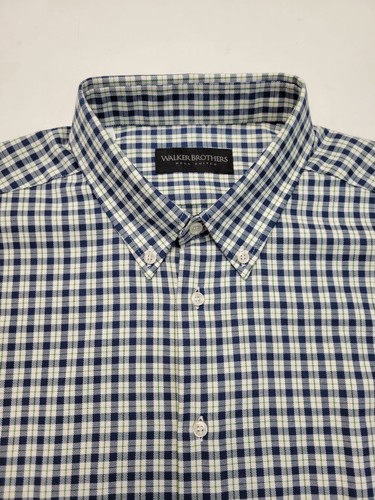 WALKER BROTHERS XL Blue Green Check Long Sleeve Men's Shirt Made In Italy - Picture 4 of 7