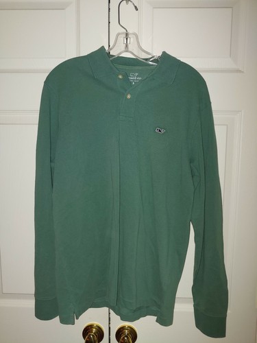 New Men Vineyard Vines Solid Pique Grass Green Long Sleeve Collared Shirt Size S