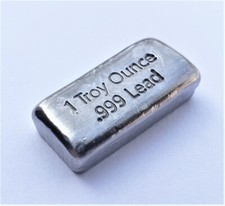 1 Troy Ounce .999 Fine Lead Bullion Bar - Hand Poured & Stamped - No Logo