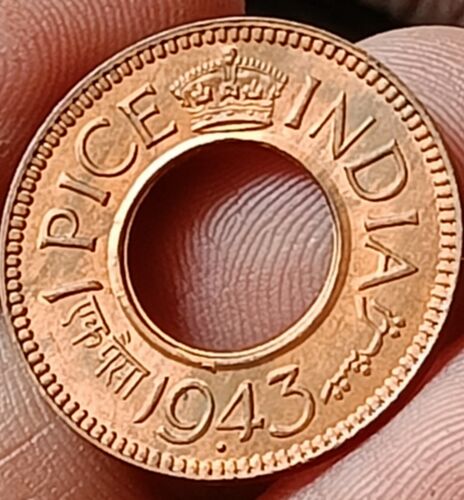 (#NQQ47) British India George VI, ONE pice 1943.RED UNC Fantastic Grade
