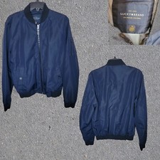 LUCKY BRAND Bomber Jacket Men  s Medium Navy Blue Full Zip Mesh Lined Windbreaker