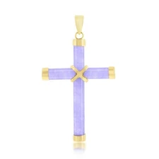 iJewelry2 - 14K Yellow Gold Lavender Jade Cross Pendant