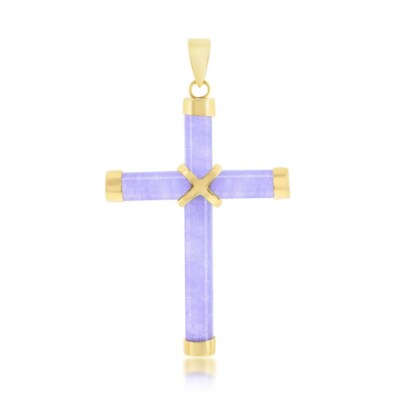 iJewelry2 - 14K Yellow Gold Lavender Jade Cross Pendant