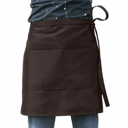 SHORT WAIST BISTRO HALF APRON BAR CAFE PUB WAITER BARISTA BAKER CHEF TWO POCKETS - Picture 9 of 9