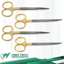 4 O.R Grade IRIS Surgical OPHTHALMIC Scissors STRAIGHT+CURVED With Gold Handle