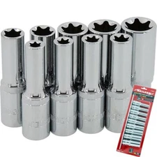 Neilsen Deep Star Profile Sockets E10 - E24 Socket Set 9pc 1/2" Socket Rail