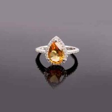 Antique Natural Citrine Pear Ring Sterling Silver925 Engagement Wedding Ring