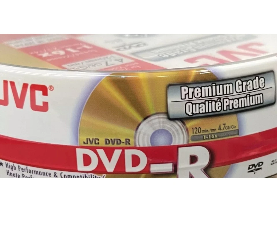 300 x JVC DVD-R 16x Speed 4.7GB 120 mins Premium Grade Blank Discs Spindle - Image 2 of 2