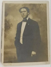 A Standing Man In A Black Coat Real Photo Unposted Postcard