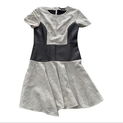 Tibi Faux Leather Panel Fit & Flare Jacquard Mini Dress US 4 Black Grey | eBay Tibi Faux Leather Panel Fit & Flare Jacquard Mini Dress US 4 Black Grey | eBay