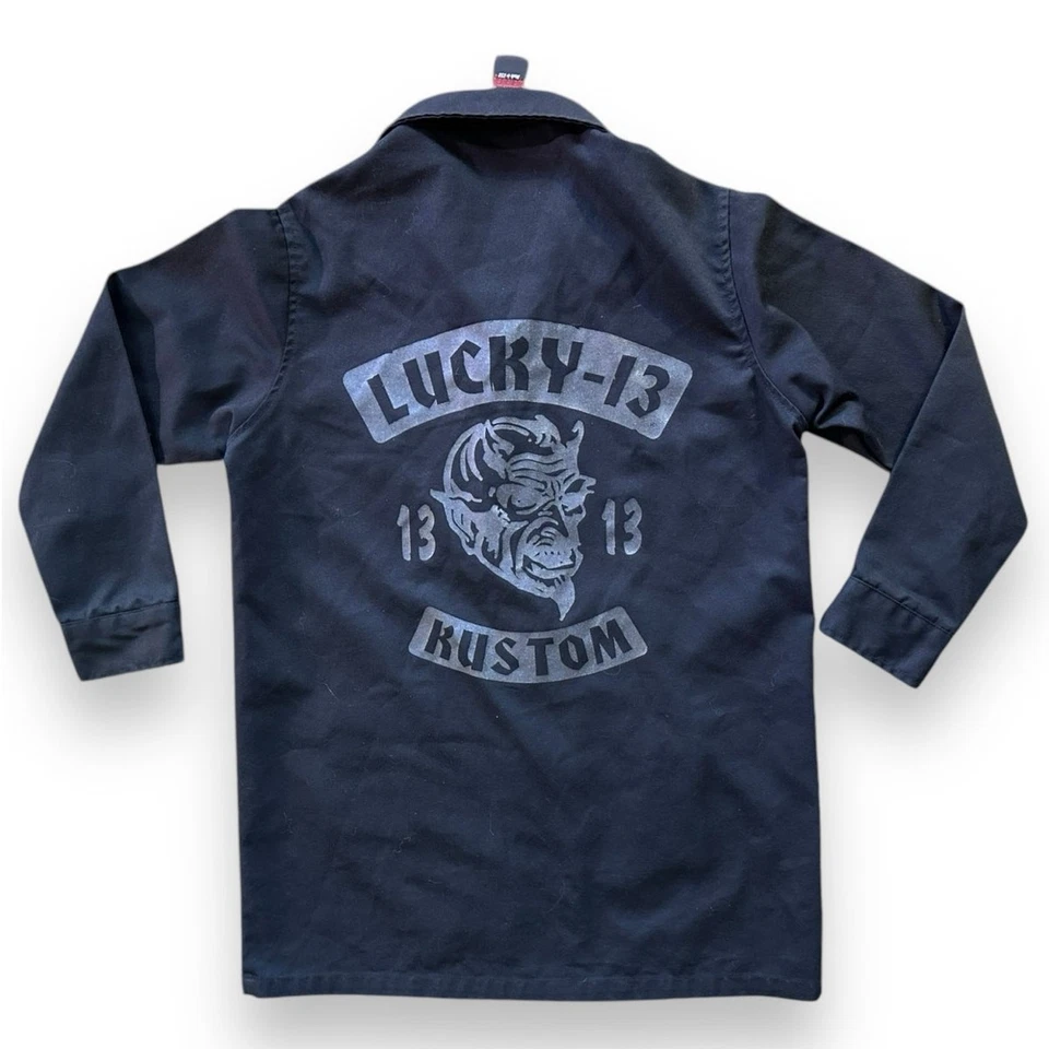 Vintage Lucky 13 Shirt Jacket Black Graphics Print Back USA Made Devil Kustom - Image 4 of 4