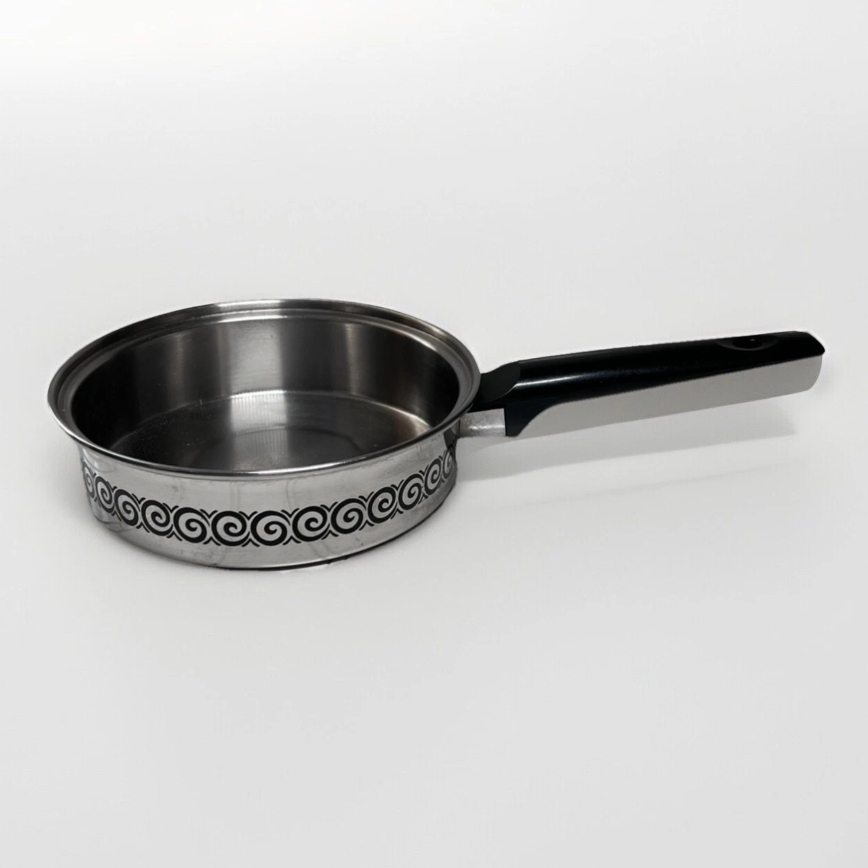 EKCO Ware 3-Ply Stainless Steel 7” Skillet MCM silver W Black Swirls Handle USA