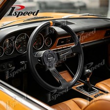 14 350mm 6-hole Deep Dish Black 3-spoke Pu Leather Golden Ring Steering Wheel 14 350mm 6-hole Deep Dish Black 3-spoke Pu Leather Golden Ring Steering Wheel