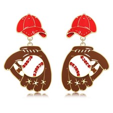 Sport Baseball Earrings for Women Game Day Red Layered Baseball Glove Cap Drop E