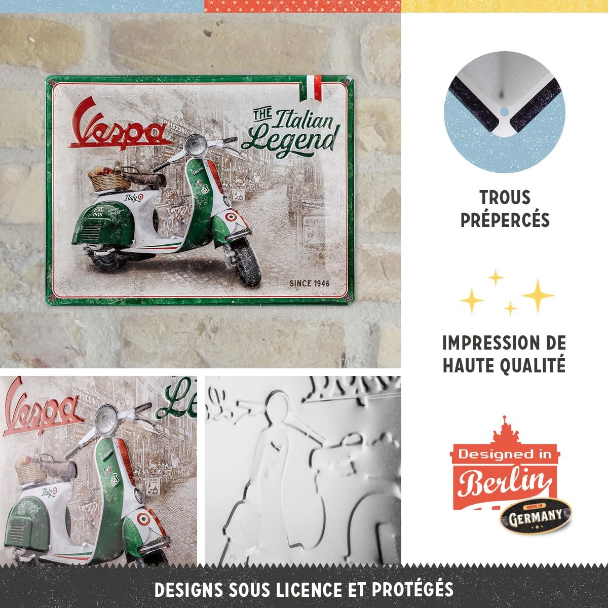 Plaque vintage Vespa déco murale rétro tôle acier collection
