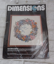Dimensions Crewel Kit 1270 Blue Ribbon Wreath 1984 sealed new 16 x 16