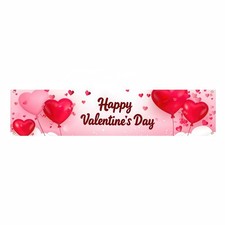 Valentines Day Banner 79x18 Inches Happy Valentines Day Heart Balloon Background