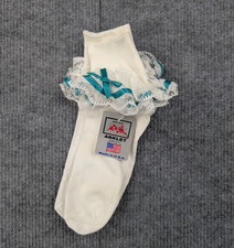 Vintage Lace Ruffle Socks Womens 9-11 Nylon Coquette White Chruch Girly Y2K 90s