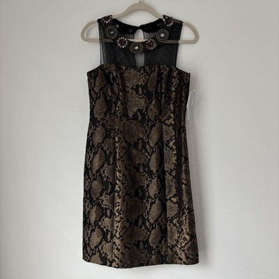 teri jon cocktail dresses on sale NEW Rickie Freeman Teri Jon Dress Women's 8 Snakeskin Print Beaded Neck Cocktail