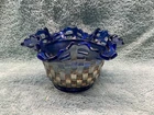 Vintage Cobalt Blue Carnival Glass Basketweave Pattern by Fenton