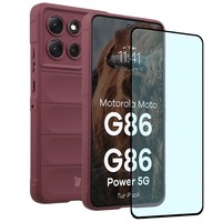 HandyhüLle + Glas FüR Motorola Moto G86 5G/G86 Power 5G Bizon Case Burgunderrot