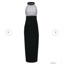 NWT LAUREN RALPH LAUREN SIZE 8 black white maxi evening gown dress beaded