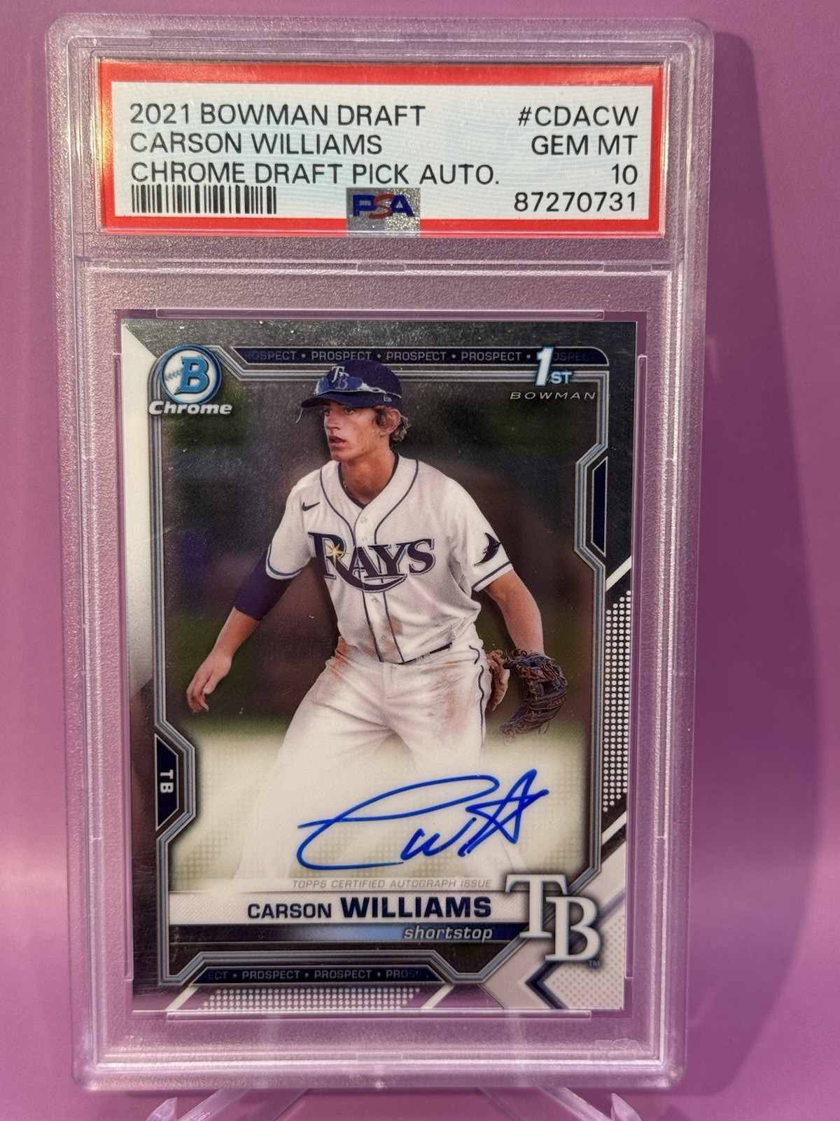 Carson Williams 2021 Bowman Draft Chrome 1st RC Auto Rookie Autograph PSA 10
