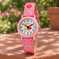 Qbos MäDchen Armbanduhr Rosa Herz Blumen Quarz Kunstleder 28 Mm 4900002-007