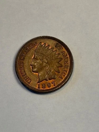 1897 INDIAN CENT   AU++  Brown with Red  4 diamonds  pleasing coin    (pc72 LI)