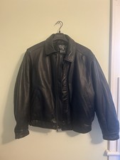 Vintage Eddie Bauer Leather Bomber Jacket Goose Down Lined Mens Medium Black