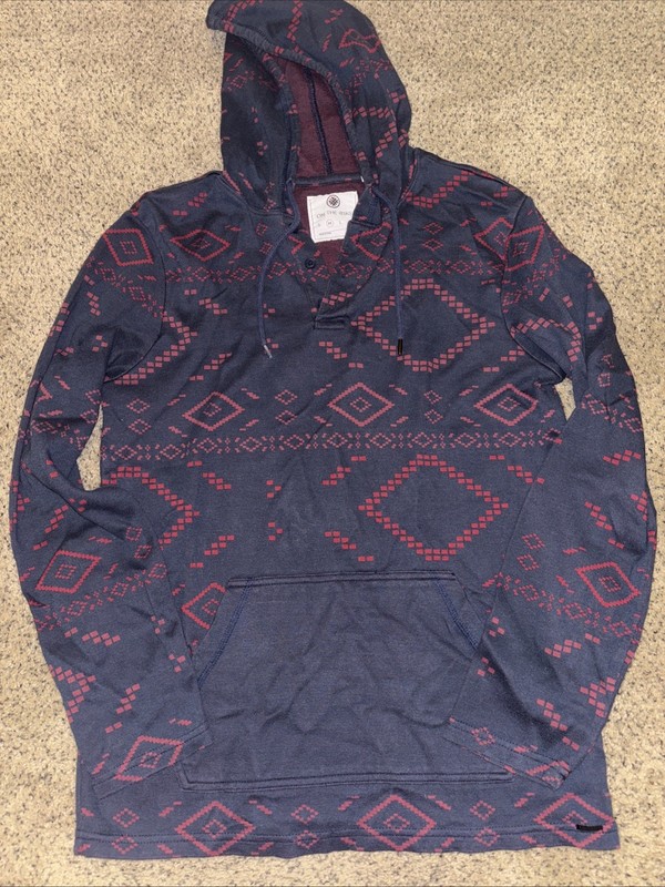 On The Byas Men's Medium Pullover Hoodie Shirt Southwest Pattern Navy Blue Red