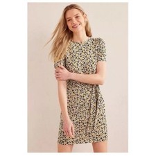 Boden SIZE 12R Knot Front Jersey Dress Black Clover Swirl Short Sleeve