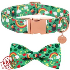 DOGWONG Green Shamrock Dog Collar St. Patrick's Day Bowtie Small-Large Dog