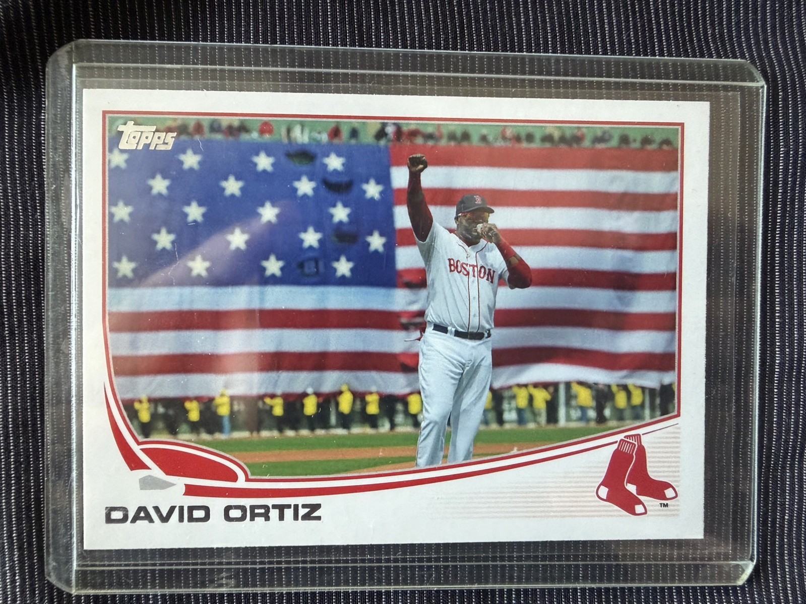 2013 Topps David Ortiz #595 SP Boston Strong Speech U.S Flag Variation Red Sox