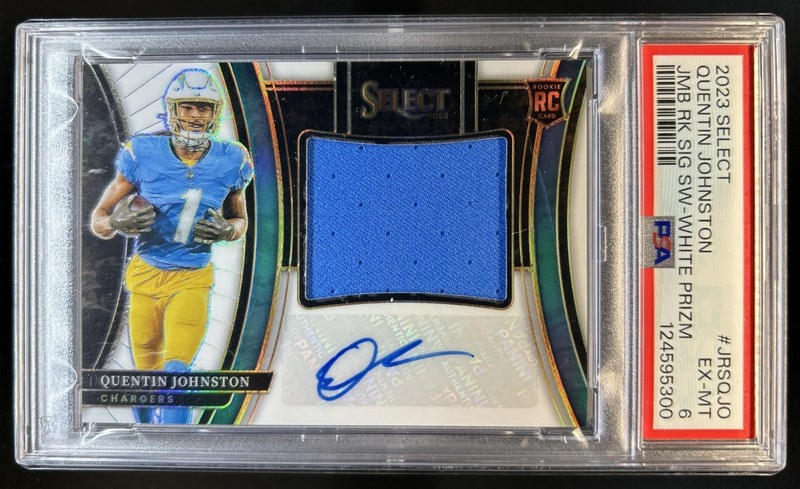 2023 Select Quentin Johnston Jumbo Rookie Jersey White Prizm Auto RC #/75 PSA 6