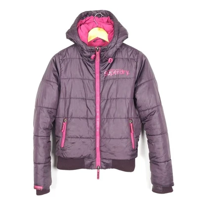 SUPERDRY Damen Puffer Jacke Gr.S Thermo Kapuze Lila Polyester - Bild 1 von 4