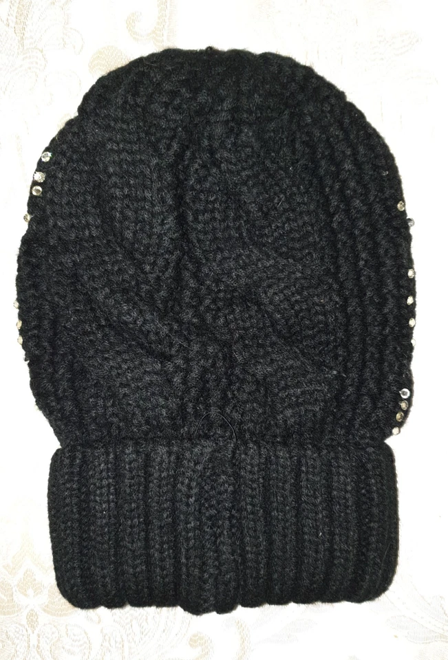 Wintermütze Schwarz mit Strasssteine in Zopfmuster schön Dick u W.arm.Neu. - Bild 2 von 4