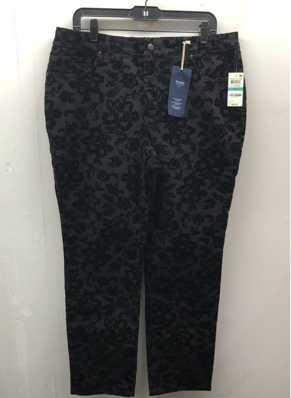 Charter Club Women's Lexington Straight Leg Pants Black Floral Flocked NWT Sz 16